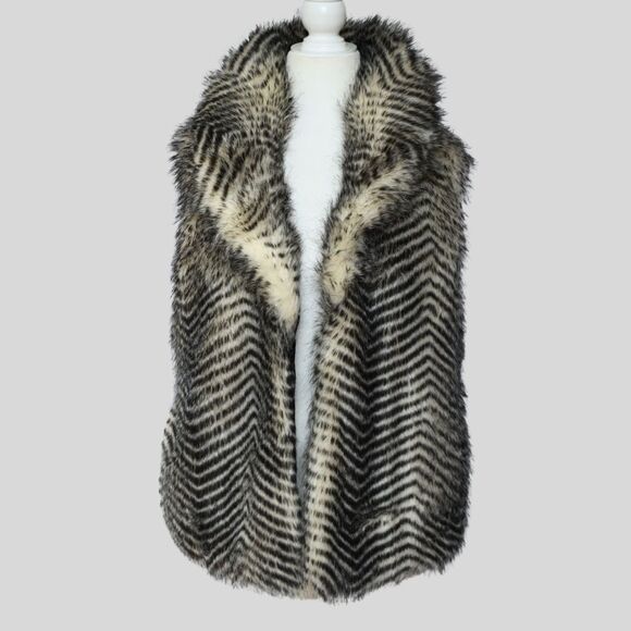 JACK Women's Faux Fur Vest Black Ivory Size M - Picture 1 of 9